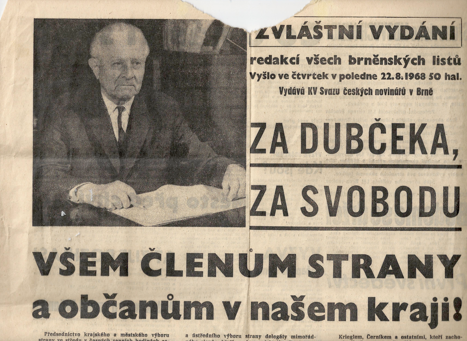 Výtah z novin té doby Jihomoravského kraje – president L. Svoboda, významný představitel politiky demokratického socialismu, uznávaný celým národem